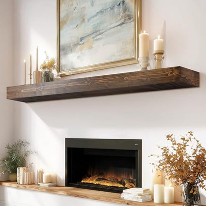 60x8x3in Rustic Fireplace Mantel Pine Wood, Weathered Brown - color: Weathered Brown, size: 60x3x8-hollow