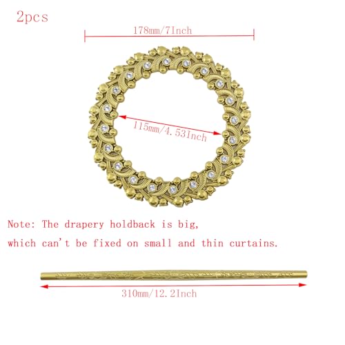 2 Pack Gold Curtain Tiebacks, Round Drapery Holdbacks, 20 Crystals - style: 20 Crystals Gold