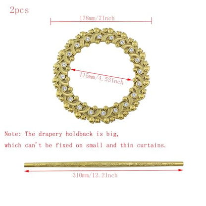 2 Pack Gold Curtain Tiebacks, Round Drapery Holdbacks, 20 Crystals - style: 20 Crystals Gold