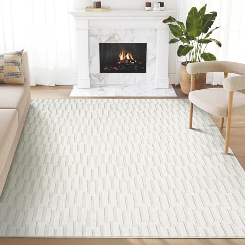 Abani Cream Area Rug for Living Room, Bedroom -Geometric Pattern - 6 x 9 -Durable & Easy to Clean - size: 6' x 9' (Rectangular)