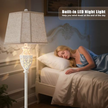 Luvkczc Rustic Floor Lamp - Resin Carved Base with Hollow Night Light - color: Cream