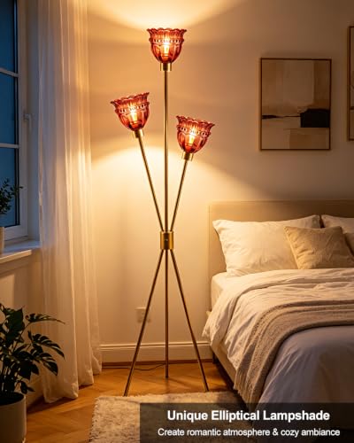 Lightdot Red Glass Tripod Floor Lamp Dimmable Gold Floor Flower Lamps - color: Red-Gold-79F