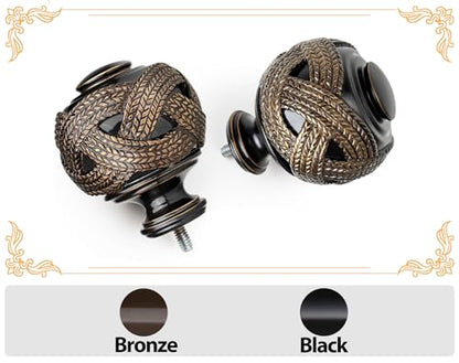 USFOOK Curtain Rods for Windows 66 to 120 Inch, Black, Leaf Finials - color: Black, size: 66-120"