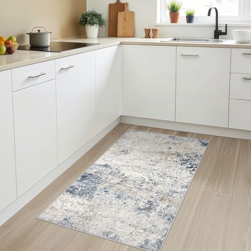 DMOYEST 3x5 Entryway Area Rug Washable Abstract Beige Blue Small Carpet - color: Beige Blue, size: 3' x 5' (Rectangular)