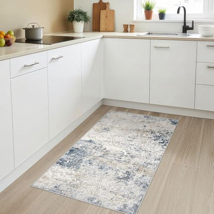 DMOYEST 3x5 Entryway Area Rug Washable Abstract Beige Blue Small Carpet - color: Beige Blue, size: 3' x 5' (Rectangular)