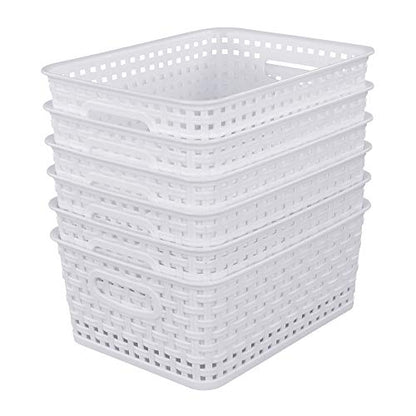 Sandmovie White Plastic Rattan Storage Baskets, 6 Packs - color: White