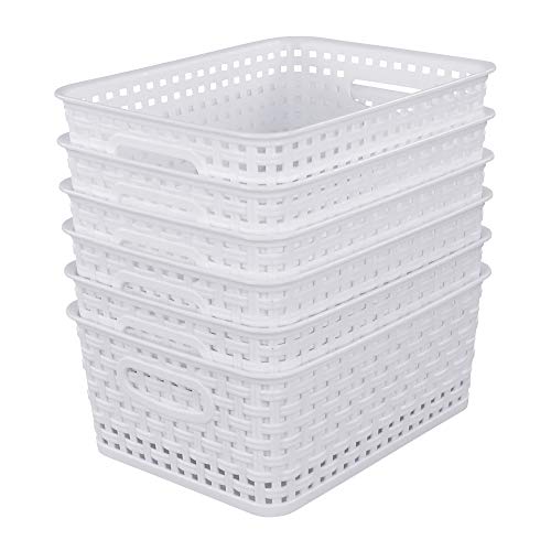 Sandmovie White Plastic Rattan Storage Baskets, 6 Packs - color: White