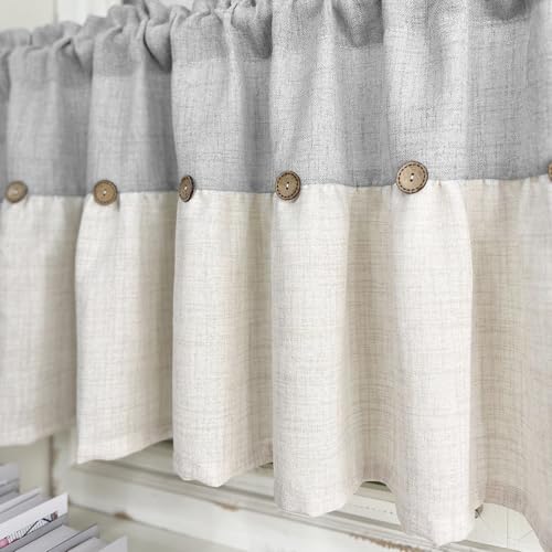 Farmhouse Boho Linen Button Valance for Kitchen Window Dining Room - color: Grey, size: 52"W x 20"L (Pack of 1)