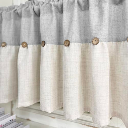 Farmhouse Boho Linen Button Valance for Kitchen Window Dining Room - color: Grey, size: 52"W x 20"L (Pack of 1)