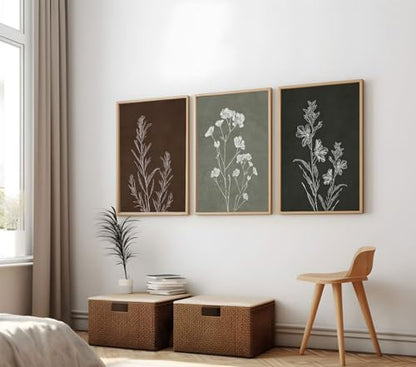 Neutral Botanical Framed Wall Art, 3 Piece Line Art Set, 12x16 Each - color: Simple retro, size: 12x16 inch