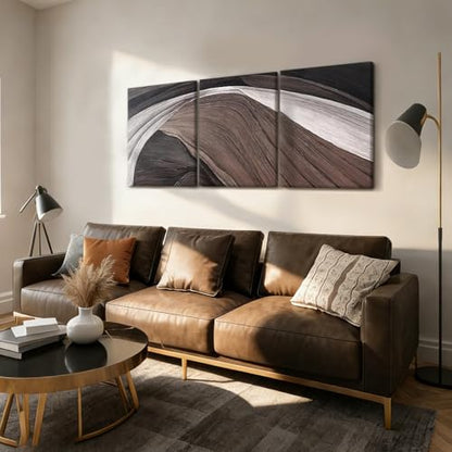 LYYGLYY 3Pcs Framed Brown and Black Canvas Wall Art 12x16 Inches - color: Flow Curve, size: 12x16 Inches