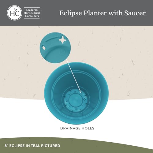 The HC Companies Eclipse Round Planter With Saucer - Outdoor & Indoor Plant Pot with Drainage Holes - Lightweight, UV-Resistant Plastic Pots For Plants, Flowers & Herbs (12" Teal, Pack of 1) - color: Teal