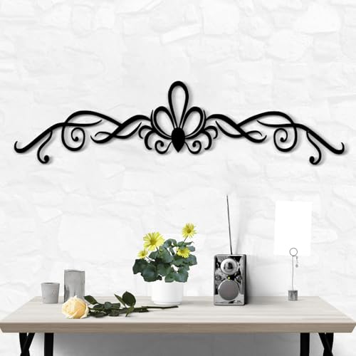 DUOOLN Large Metal Scroll Wall Decor Art, Long Iron Hanging Decoration Sign - color: Minimalist Scroll-Black
