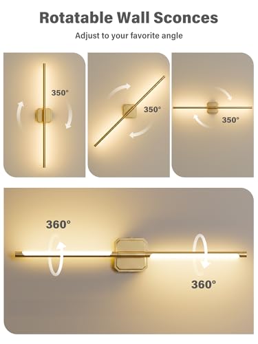 Battery Operated Wall Sconces Set of Two, Wireless Wall Lights Touch & Remote Control Rechargeable LED Wall Lamp 2700K-6000K Dimmable Lights for Living Room Bedroom Bathroom Hallway( 29 ", Gold) - color: Gold