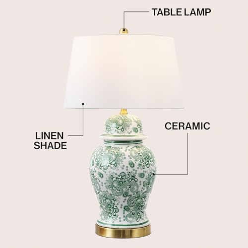 JONATHAN Y Ellis Chinoiserie Ginger Jar Table Lamp 29.5", Green/White - color: Green/White
