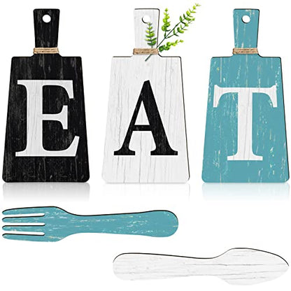 Jetec Cutting Board Eat Sign Set Wall Decor, Black, White, Teal - color: Black, White, Teal
