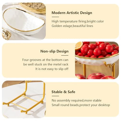 Gets 3 Tier Fruit Bowl Ceramic Metal Stand Tiered Serving Tray White - color: White