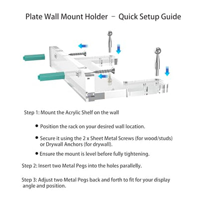 Wall-Mount Acrylic Display Shelf for Plates, Acrylic Plate Stand with Adjustable Display Angle, Ideal Hanger for 6-16 Inch Plates, Picture Frames, Bowl, Certificate, Artwork, Silver Pegs - 1 Pack - color: Silver Pegs