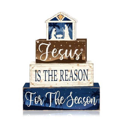 Britimes Tiered Tray Decor Set, 4 Pack, Wooden Table Sign, Nativity Scene - style: Jesus Religious
