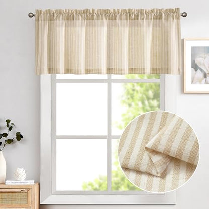 jinchan Linen Boxter Stripe Valances for Window 50 x 16 inch,Beige,1 Panel - color: Boxter Stripe | Beige on Linen, size: 50"W x 16"L (Pack of 1)