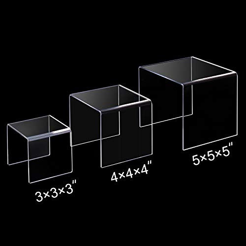 CECOLIC Clear Acrylic Riser Display Stand, Acrylic Display Riser Stand Shelf for Pops Figures, Jewelry, Candy, Cupcake, Dessert, 2 Sets - 3x4x5in - size: 3x4x5''