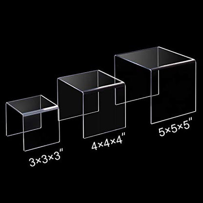 CECOLIC Clear Acrylic Riser Display Stand, Acrylic Display Riser Stand Shelf for Pops Figures, Jewelry, Candy, Cupcake, Dessert, 2 Sets - 3x4x5in - size: 3x4x5''