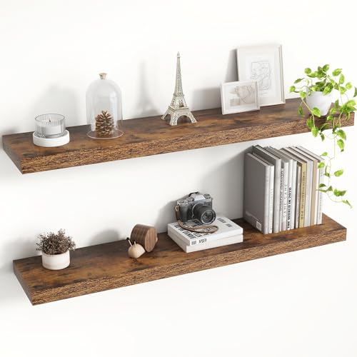 Acovy 36 Inch Floating Shelves, 8 Inch Deep Floating Shelves for Wall, Hanging Shelf with Invisible Brackets, Deep Shelves for Bathroom, Bedroom, Living Room, Brown, Set of 2 - color: Brown, size: 8"Wx36"L-2pcs