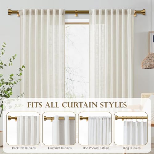 Brushed Brass Curtain Rods 32 to 120 Inch for Windows, 1 Inch Heavy Duty Adjustable Curtain Rod with Modern Solid Metal Finials, Antique Warm Gold Long Drapery Rod for Living Room & Bedroom - size: 32"-120"
