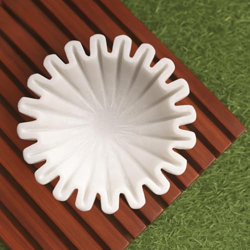 SWADESHI BLESSINGS Handcrafted Marble Ruffle Bowl for Home Decor, 7" - size: 7 Inches