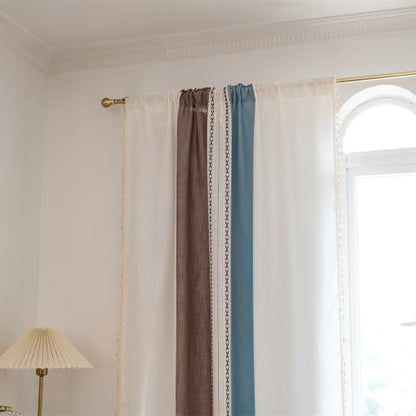 Deeprove Boho Linen Curtains 84 inch for Bedroom Living Room, Semi Blackout Textured Farmhouse Tassels Window Treatment Bohemian Embroidery Drape Rod Pocket 1 Panel 52" W x 84" L, Blue and Brown - color: Blue + Brown, size: 52"W x 84"L (Pack of 1)
