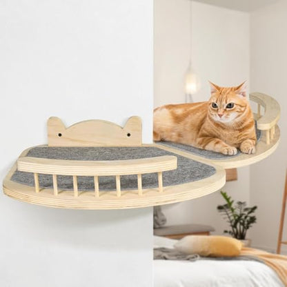 Cat Wall Shelves Furniture Set with Scratching Pad，Wooden Cat Climbing Wall Systems with 2 Perches and 3 Steps, Floating Shelves Bed Wall Mounted for Indoor Fit Up to 15Lbs (Burlywood) - color: Burlywood