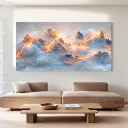 YISXINOAG Golden Snow Mountain Wall Art Abstract Landscape Painting 29"X58" - color: gold white, size: 58"L x 29"W