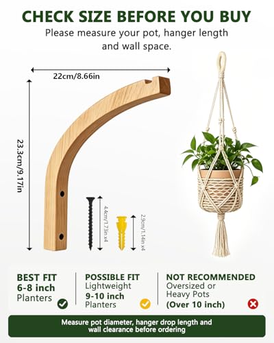 Wooden Plant Hangers - Hanging Plant Hooks for Indoor Outdoor, Wood Hanging Wall Plant Hooks Heavy Duty for Flower Pots Wind Chimes and Bird Feeders(2-Pack,8-Inch) - style: 1-Arc Style(2Pack)