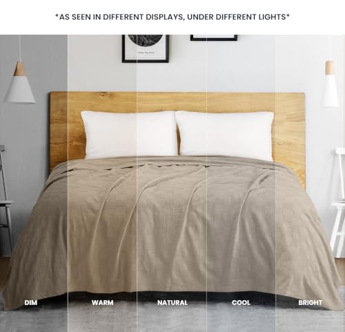 Utopia Bedding 100% Cotton Thermal Blanket Khaki Throw, 50x60 Inches - color: Khaki, size: Throw