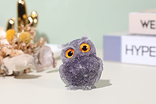 Jovivi 2.5" Natural Amethyst Crystal Owl Statue Hand Carved Resin Figurines - color: Amethyst
