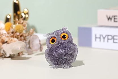 Jovivi 2.5" Natural Amethyst Crystal Owl Statue Hand Carved Resin Figurines - color: Amethyst