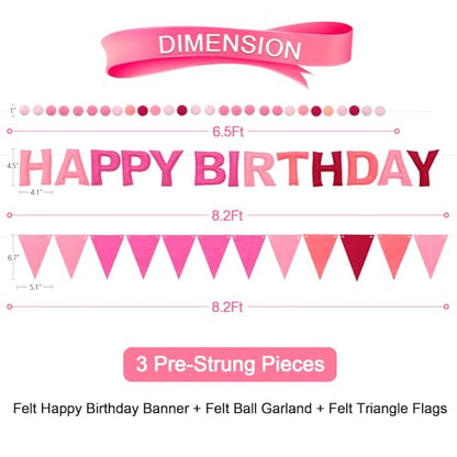 Pre-Strung Felt Happy Birthday Banner Pink Garland Set - color: Ombre Pink