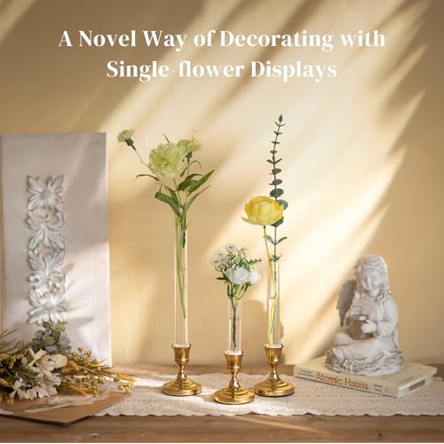 Glasseam Glass Bud Vases for Candle Holder, 6 Pcs Single Stem Flower Vases - size: 3.9"+5.9“+7.8" Tall