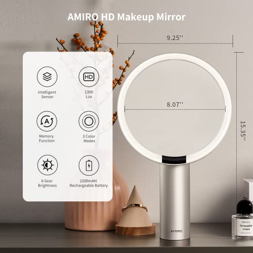 AMIRO 9"LED Makeup Mirror with 10X Magnification,3Colors&6 Brightness,White - color: White