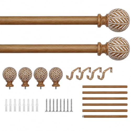 Wood Curtain Rod for Windows 48 to 84 Adjustable Curtain Rod Set of 2 - size: 48"-84" (2 Pack)