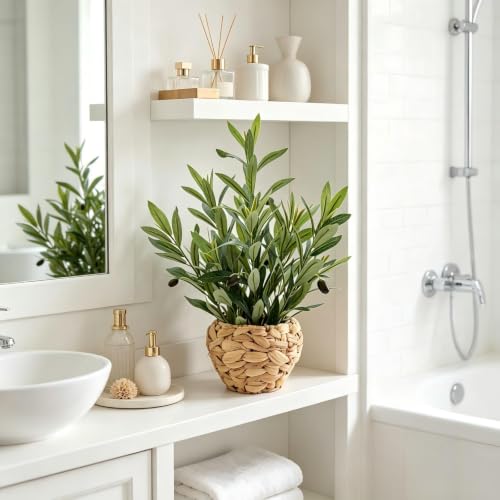 AlphaAcc Fake Potted Plant Small Olive Water Hyacinth Mediterranean Decor - color: Green Olive Plant 17.7" H