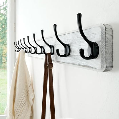 Dseap Wall Mounted Coat Rack: 38-1/4" Long, Patented, Heavy-Duty, 10-Double-Hooks Wooden Hanger Rail for Winter Coats, Hat, Jacket, Clothing - White & Black, Pack of 2 - color: White & Black, size: L=38.3"(2pcs)