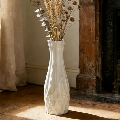 White Tall Ceramic Floor Vase, 17.7 Inch, Flared Geometric Design - color: Shape 2, size: 17.7 Inch