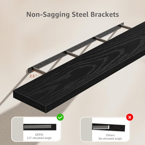 QEEIG Extra Long Floating Shelves for Wall (Black, Set of 2, 55.1") - color: B. Black, size: 55.1"