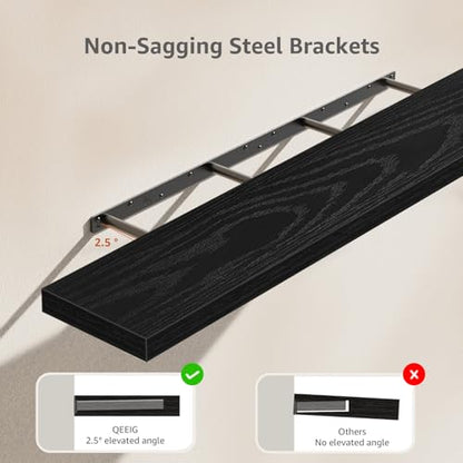 QEEIG Extra Long Floating Shelves for Wall (Black, Set of 2, 55.1") - color: B. Black, size: 55.1"