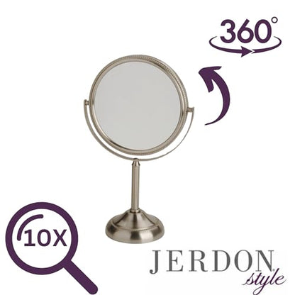 JERDON 6" Tabletop Makeup Mirror - 10X Magnification - Nickel - JP910NB - color: Nickel