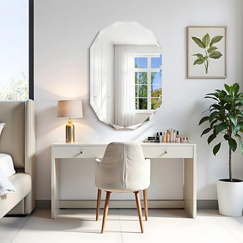 GLASHOM Frameless Oval Bathroom Mirror, 24x36 inch Beveled Wall Mirror - size: 24"L x 36"W