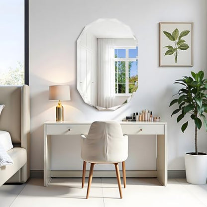 GLASHOM Frameless Oval Bathroom Mirror, 24x36 inch Beveled Wall Mirror - size: 24"L x 36"W