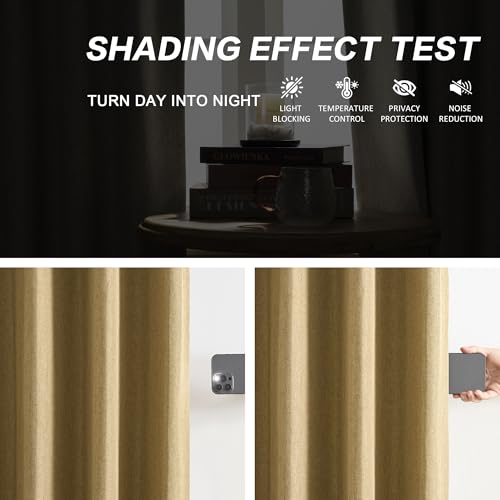 DUALIFE Gold Tan Pinch Pleated Blackout Curtains 63 Inches Long, Back Tab with Hooks, Linen Full Black Out Thermal Insulated Track Curtain for Bedroom Living Room,40 W x 63 L, 2 Panels - color: Gold Tan, size: 40"W x 63"L (Pack of 2)