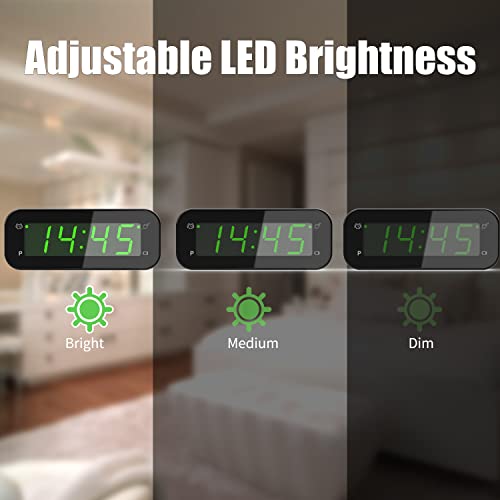 KWANWA 2-in-1 Digital Alarm Clock with Indoor Thermometer - size: Green Digital Display
